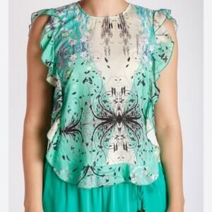 Roberto Cavalli Class Lightweight Rufffle Boho Floral Blouse